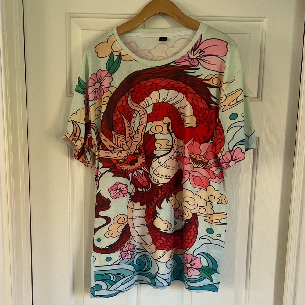 Dragon Print Women's Top - Red and Green